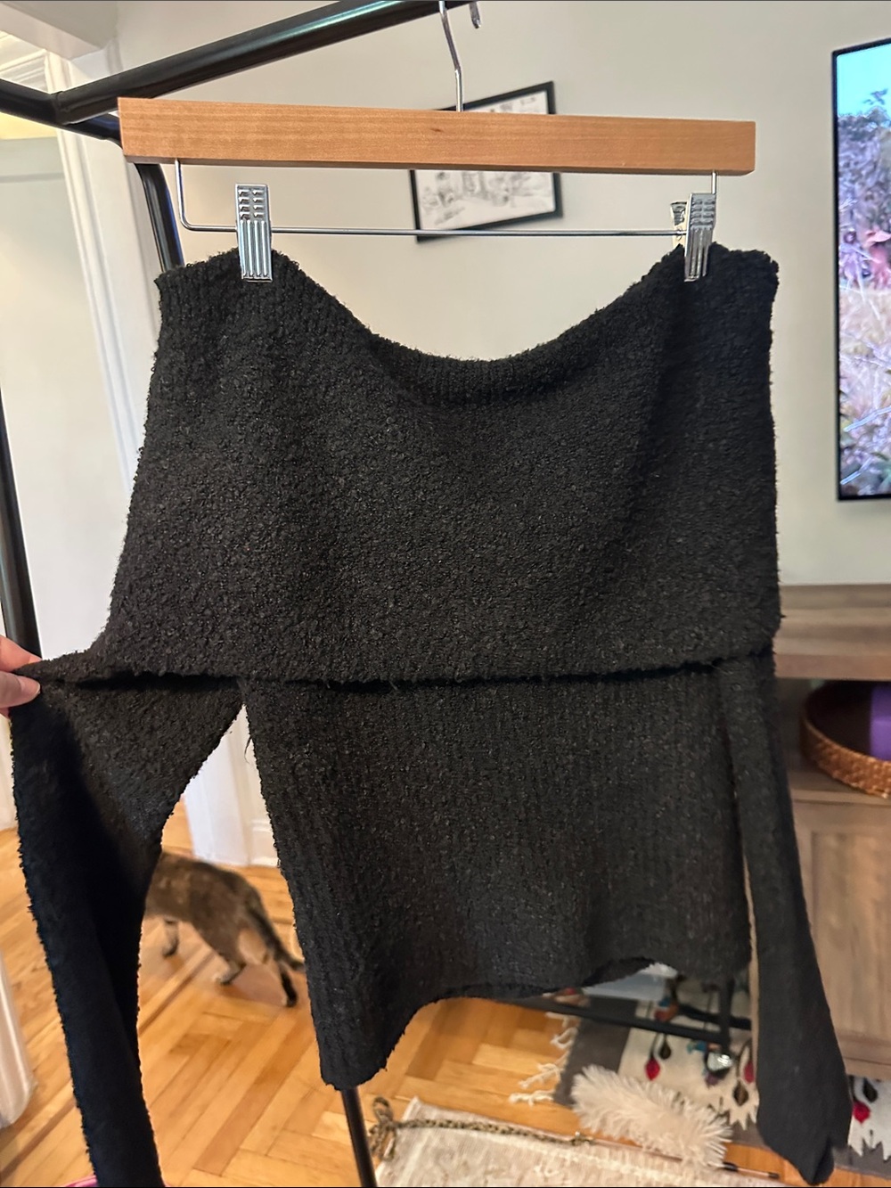 silence + noise Black Off-Shoulder Textured Knit Sweater
